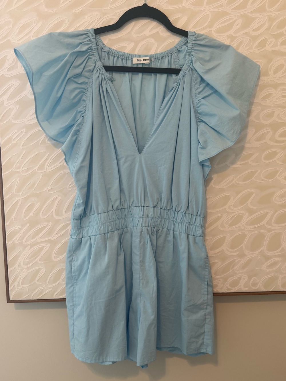 day + moon Light Blue Flutter Sleeve Romper